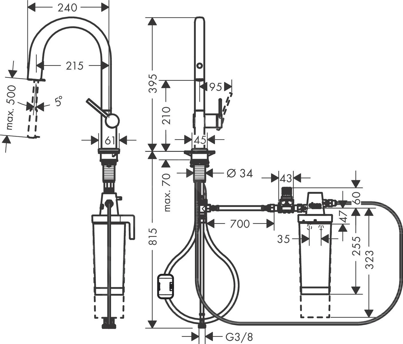 Hansgrohe Aqittura M91 - Grifo De Fregadero Con Caño Extraíble Y Filtración, Aspecto De Acero Inoxidable 76801800 4 Hansgrohe Aqittura M91 - Grifo De Fregadero Con Caño Extraíble Y Filtración, Aspecto De Acero Inoxidable 76801800 - Imagen 2
