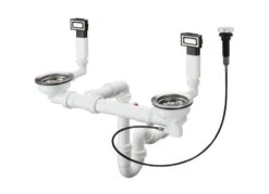 Hansgrohe Juegos De Desagüe - Conjunto De Desagüe Automático Con Rebosadero Para Fregadero De Dos Senos, Acero Inoxidable 43932800
