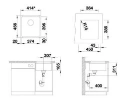 Blanco Subline 375 - Fregadero Cerámico, 456x414 Mm, InFino, Negro 523732 -Blanco 41372cd251529f553c0685df