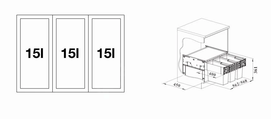 Blanco Select - Cubo De Basura Empotrado, Con Compartimento, 45 L 526204 4 Blanco Select - Cubo De Basura Empotrado, Con Compartimento, 45 L 526204 - Imagen 2