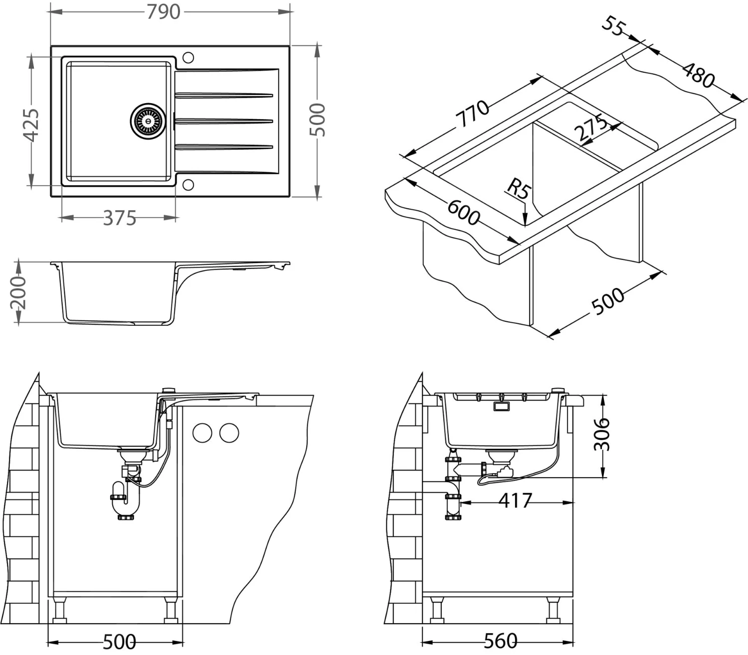 Alveus Cadit - Fregadero De Granito 790x500 Mm, Con Control De Desagüe, Arctic 1132022 4 Alveus Cadit - Fregadero De Granito 790x500 Mm, Con Control De Desagüe, Arctic 1132022 - Imagen 2