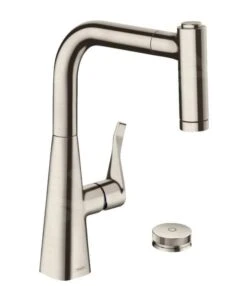 Hansgrohe M71 - Grifo De Fregadero M7120-H220 Con Ducha Extraíble, Instalación De 2 Orificios, SBOX, Aspecto De Acero Inoxidable 73805800