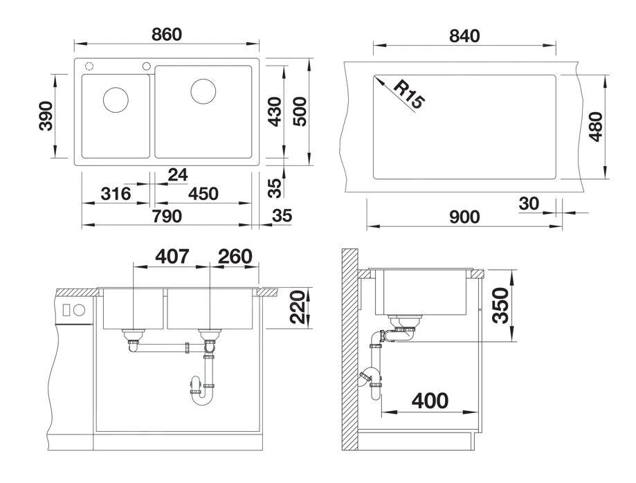 Blanco Pleon 9 - Fregadero De Silgranite, 860x500 Mm, InFino, Gris 527325 4 Blanco Pleon 9 - Fregadero De Silgranite, 860x500 Mm, InFino, Gris 527325 - Imagen 2