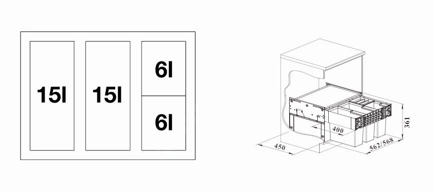 Blanco Select - Cubo De Basura Empotrado, Con Compartimento, Capacidad 42 L 526206 4 Blanco Select - Cubo De Basura Empotrado, Con Compartimento, Capacidad 42 L 526206 - Imagen 2