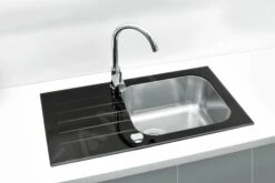 Alveus Altone - Fregadero 780x435 Mm, Con Control De Desagüe, Cristal Negro/acero Inoxidable 1114558 -Blanco f1e72c1c98326524d6e9d0f8